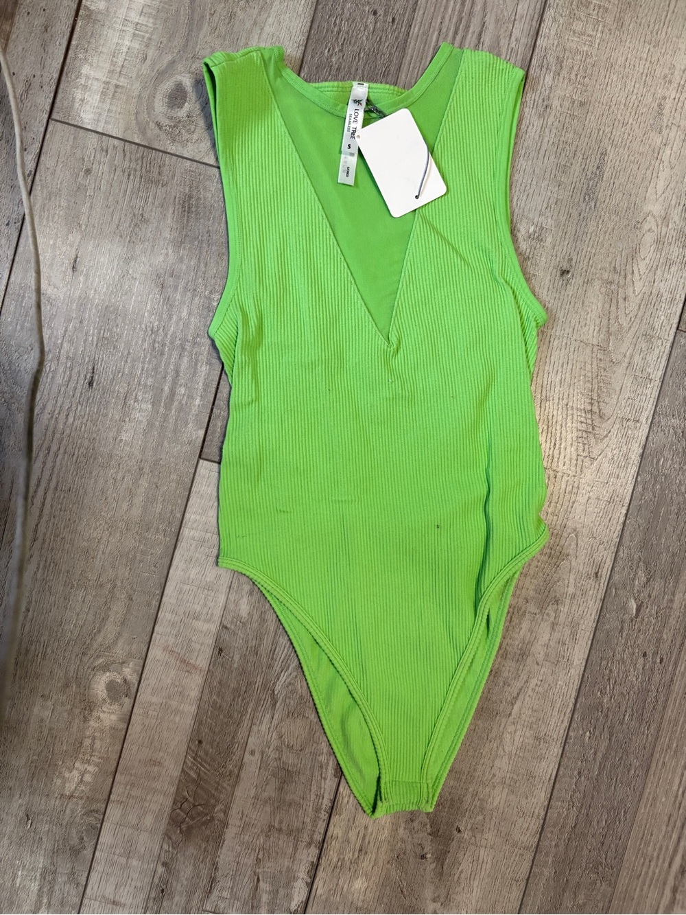 Love Tree Neon Green Ribbed V-Neck One-Piece Bodysuit
